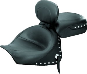 Kawasaki Vulcan 1600 Classic Two-Piece Motorcycle Seat - Mustang Motorcycle - w/Driver Backrest Studs - Black - `03-`08 Kawasaki Vulcan 1600 Classic Two-Piece Motorcycle Seat - Mustang Motorcycle - w/Driver Backrest Studs - Black - `03-`08